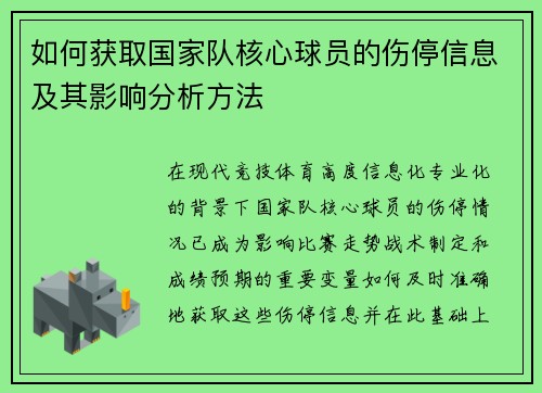如何获取国家队核心球员的伤停信息及其影响分析方法